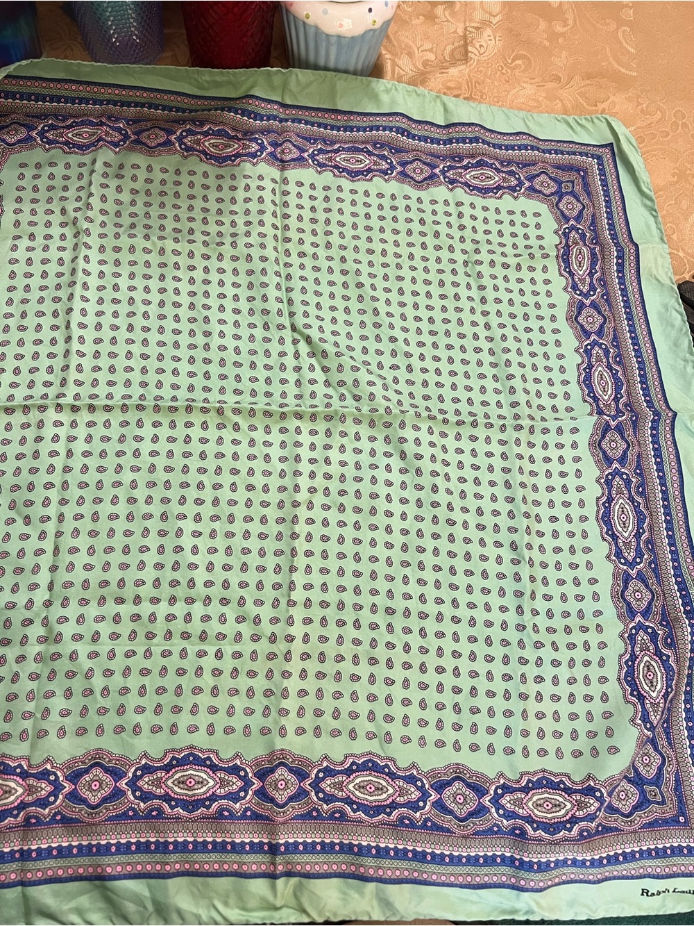Ralph Lauren vintage square silk  green paisley scarf